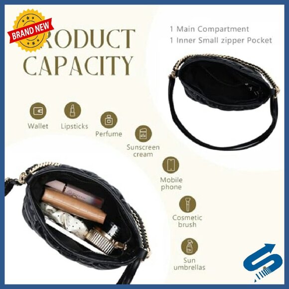 Quilted PU Leather Crossbody Shoulder Bag with Top Handle, 9.5x4.5x6.3 - Picture 7 of 8